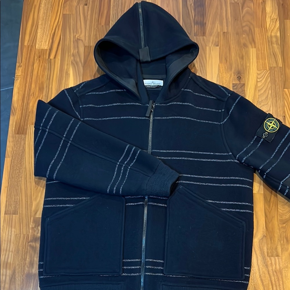 Stone Island Navy Blue Striped Hoodie